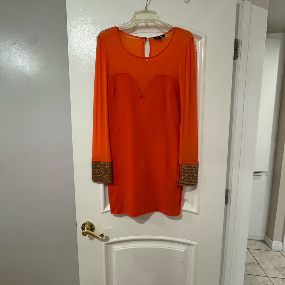 Fashion Nova Orange Mini Dress with Gold Accents